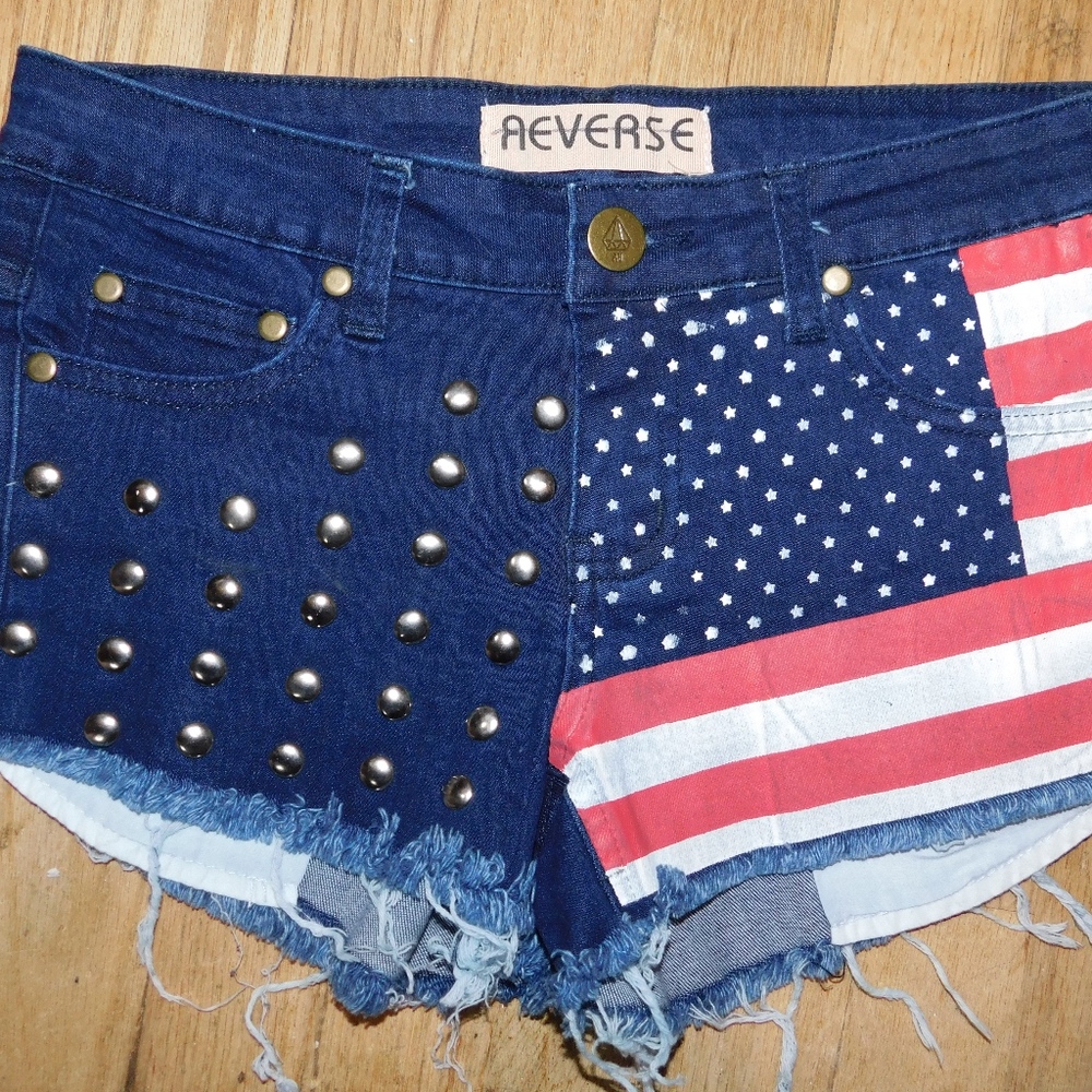 Reverse Denim American Flag Shorts